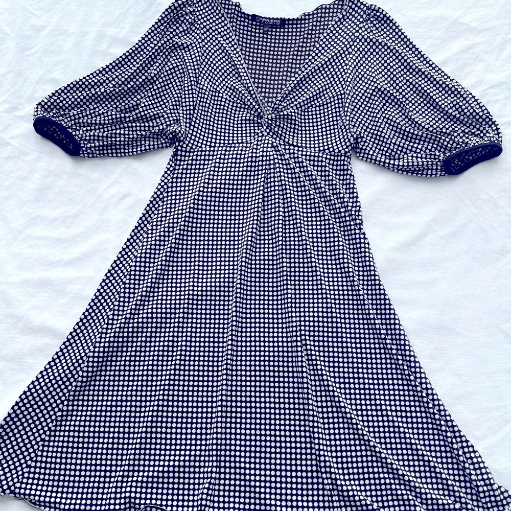 🎉 PM Editor Pick 🎉 Low cut polka dot dress with 3/4 bell sleeves, a- line
